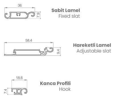Orient sabit ve hareketli lamel profilleri
